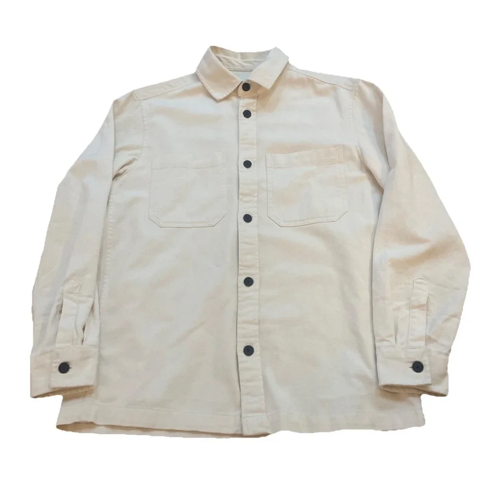 H&M‎ Denim Shirt Jacket Men's Medium Cream Button Up 2 Pockets Tags Removed